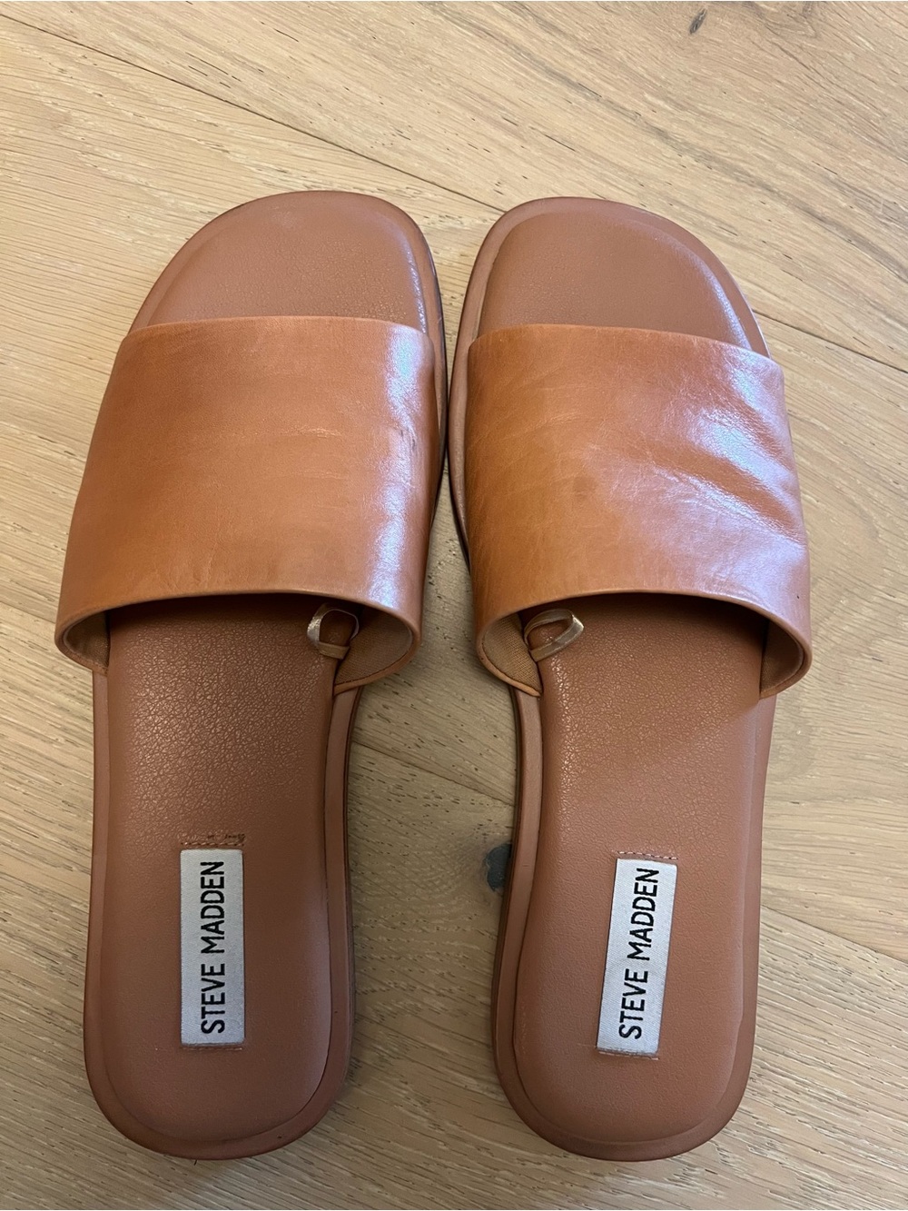 Steve Madden Women's Cognac Slide Sandals - Smooth Leather Band